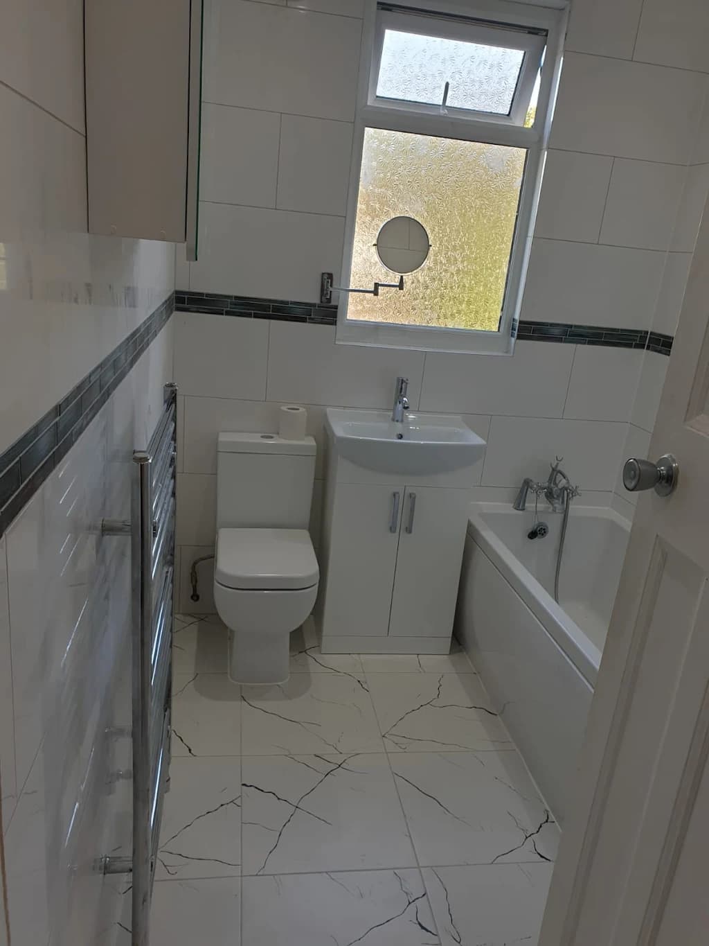 White tiled family bathroom refurbishment - Family bathroom renovation Thornton Heath